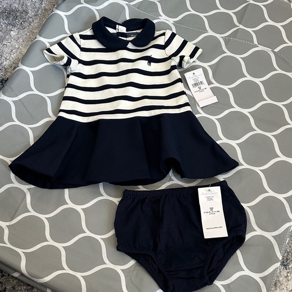 Polo by Ralph Lauren Navy and White Striped Diaper Cover Set - Picture 1 of 2